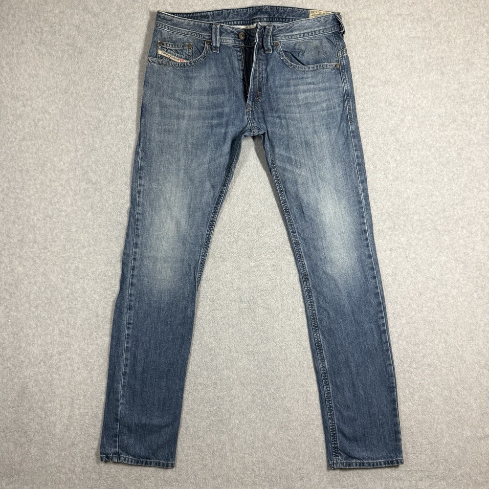 Diesel Thavar Jeans Men 32x32 Blue Slim Skinny Zip Fly Faded Biker Moto Modern